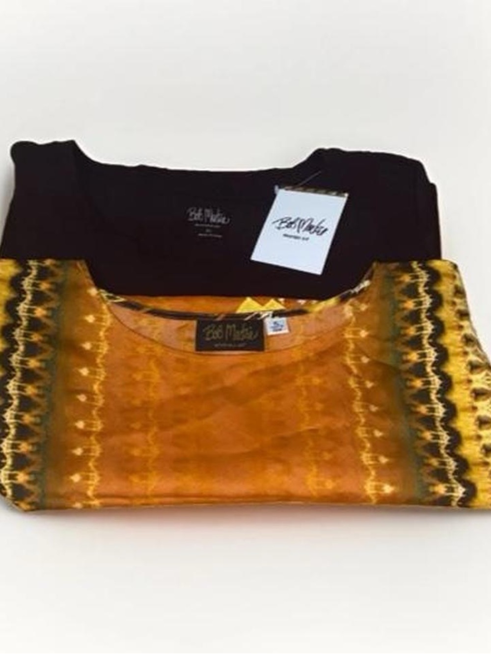 Bob Mackie Gold and Black Patterned Metallic Top & Black Solid Top Set - Picture 2 of 9
